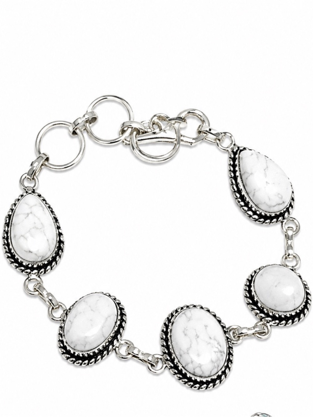 925 Stamped Sterling Silver White Howlite Stone Silver Link Bracelet